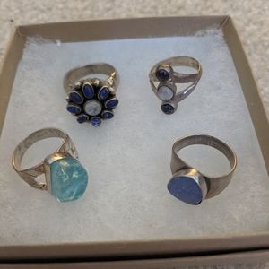 Sterling silver rings with variety of blue stones